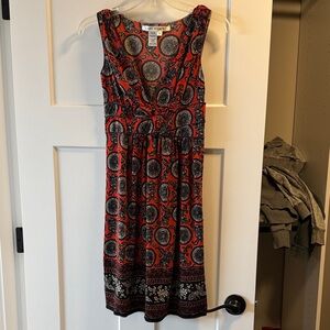 White House Black Market Red and Black Patterned Midi Dress